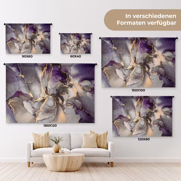 Goud - Paars - Marmer Wandkleed katoen klein -tsfeer8_DE