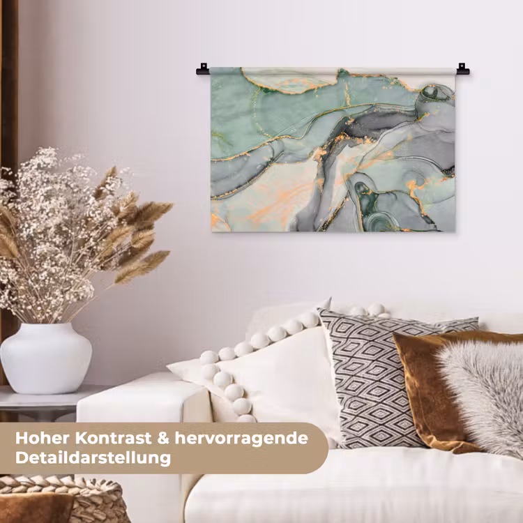 Goud - Marmer - Groen - luxe - Glitter - Marmerlook Wandkleed katoen klein -tsfeer1_DE