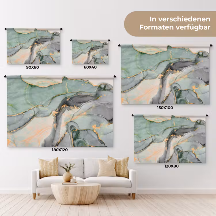 Goud - Marmer - Groen - luxe - Glitter - Marmerlook Wandkleed katoen klein -tsfeer8_DE