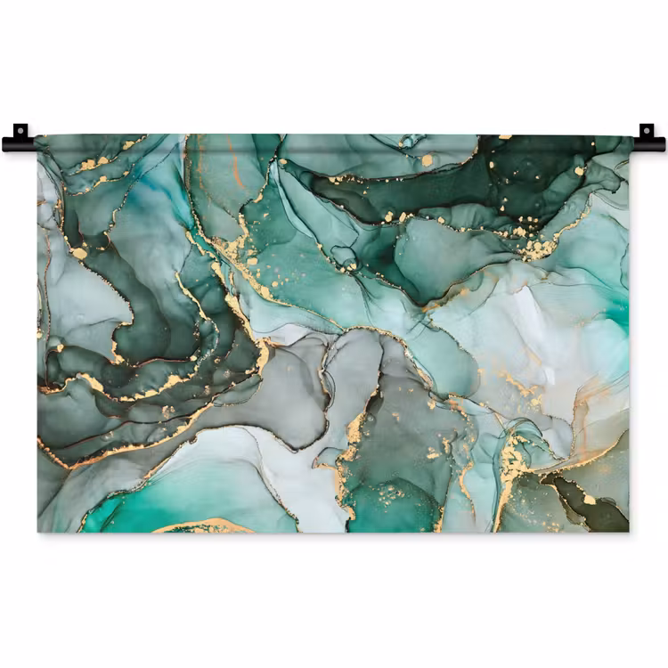 Goud - Marmer - Groen - Luxe - Marmerlook - Grijs Wandkleed katoen klein -zz3d
