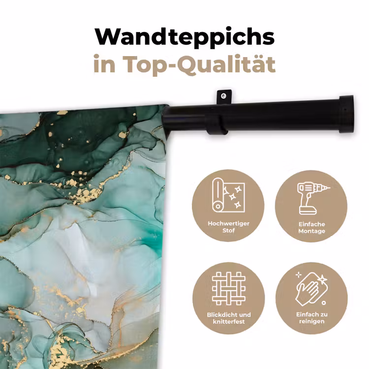 Goud - Marmer - Groen - Luxe - Marmerlook - Grijs Wandkleed katoen klein -tsfeer2_DE