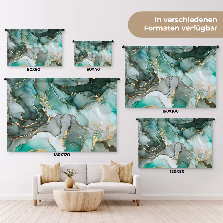Goud - Marmer - Groen - Luxe - Marmerlook - Grijs Wandkleed katoen klein -tsfeer8_DE
