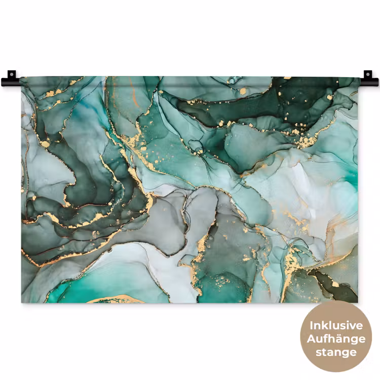 Goud - Marmer - Groen - Luxe - Marmerlook - Grijs Wandkleed katoen klein -t3d_DE