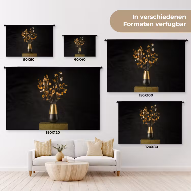 Goudbruine - Bladeren - Vaas - Herfstachtig Wandkleed katoen klein -tsfeer8_DE