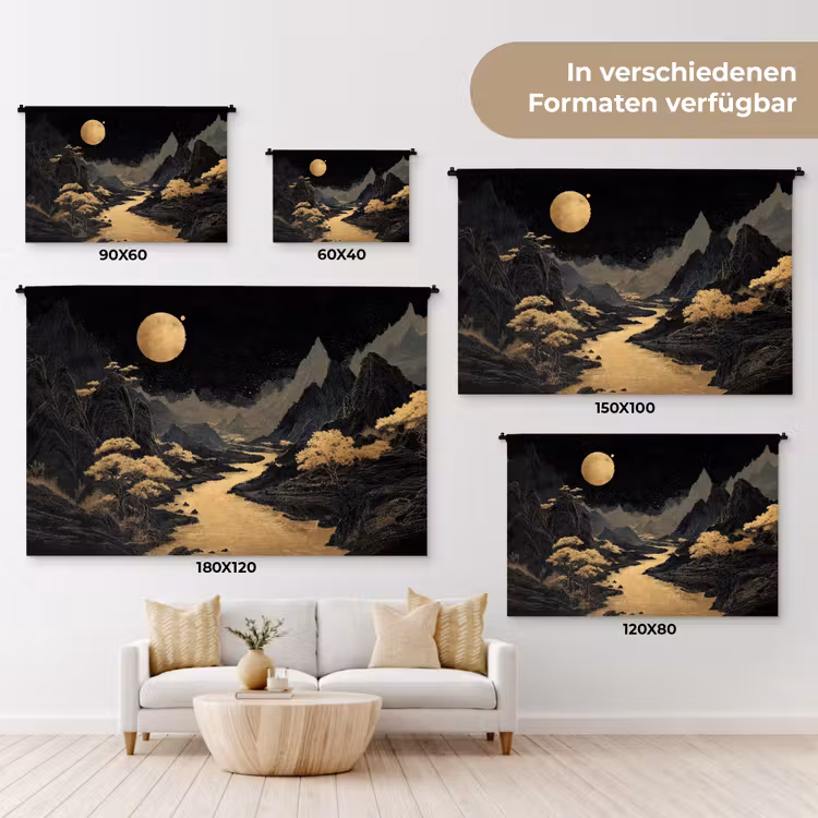 Gouden rivier - Bergen - Maan - Sterrenhemel Wandkleed katoen klein -tsfeer8_DE