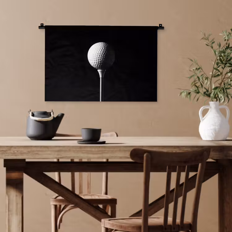 Golfbal - Minimalistisch - Wit Wandkleed katoen klein -sfeer6
