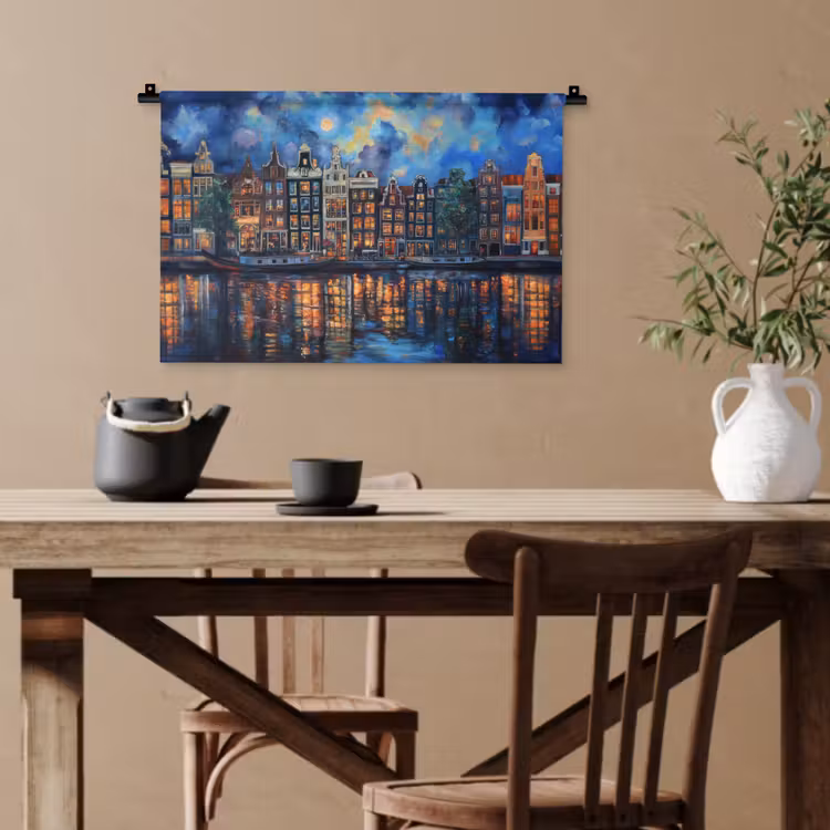 Grachten Amsterdam - Huizen - Stad - Kleurrijk Wandkleed katoen klein -sfeer6