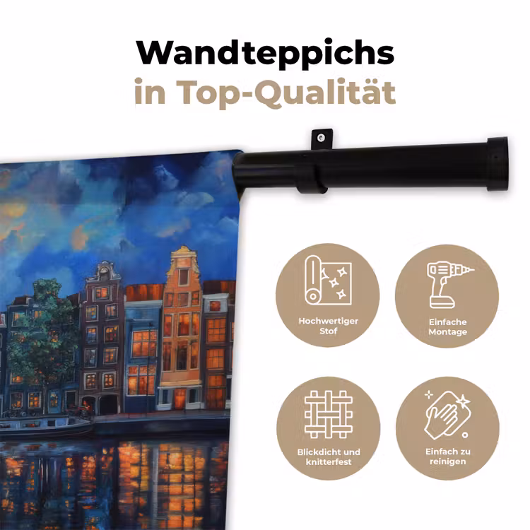 Grachten Amsterdam - Huizen - Stad - Kleurrijk Wandkleed katoen klein -tsfeer2_DE