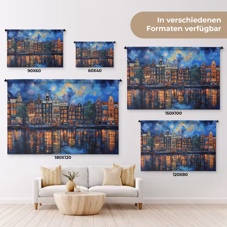 Grachten Amsterdam - Huizen - Stad - Kleurrijk Wandkleed katoen klein -tsfeer8_DE