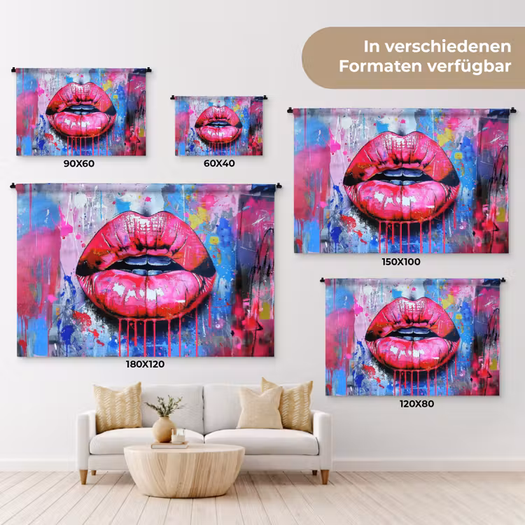 Graffiti - Lippen - Felroze - Geschilderd Wandkleed katoen klein -tsfeer8_DE