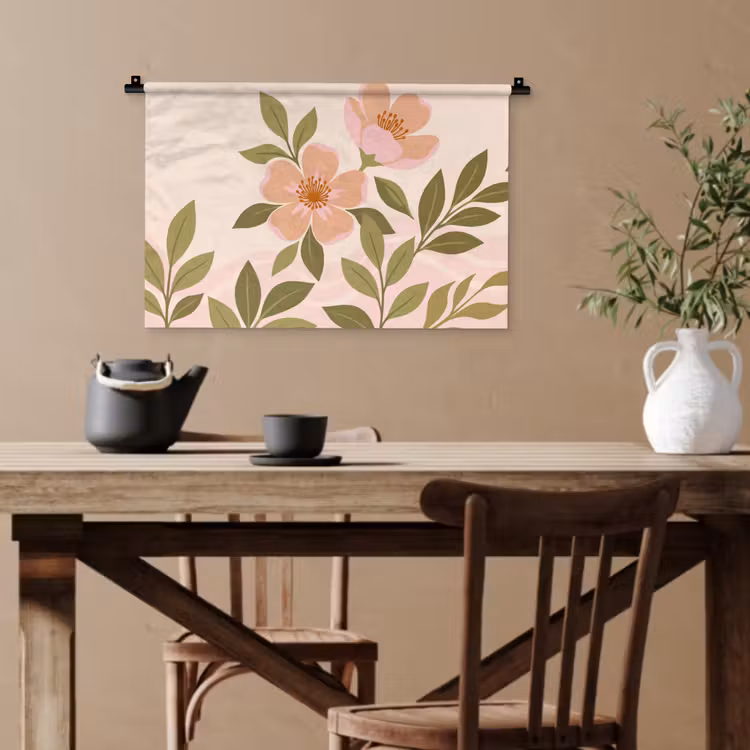 Grafisch - Bloemen - Roze Wandkleed katoen klein -sfeer6
