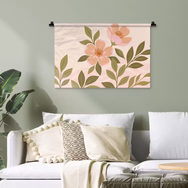 Grafisch - Bloemen - Roze Wandkleed katoen klein -sfeer7