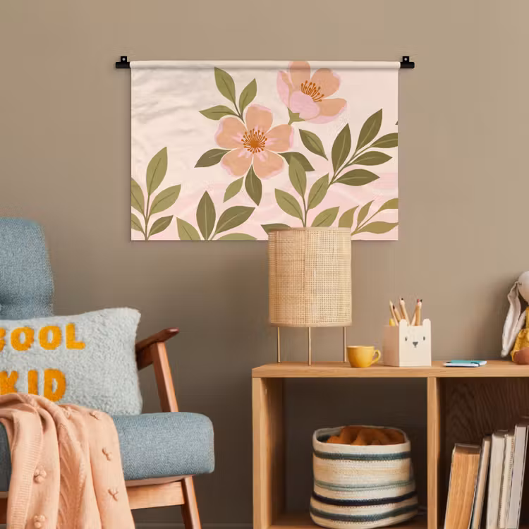 Grafisch - Bloemen - Roze Wandkleed katoen klein -wsfeer4_kind