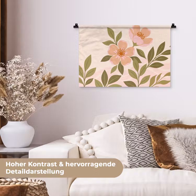 Grafisch - Bloemen - Roze Wandkleed katoen klein -tsfeer1_DE
