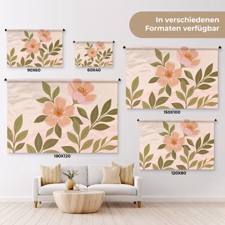 Grafisch - Bloemen - Roze Wandkleed katoen klein -tsfeer8_DE