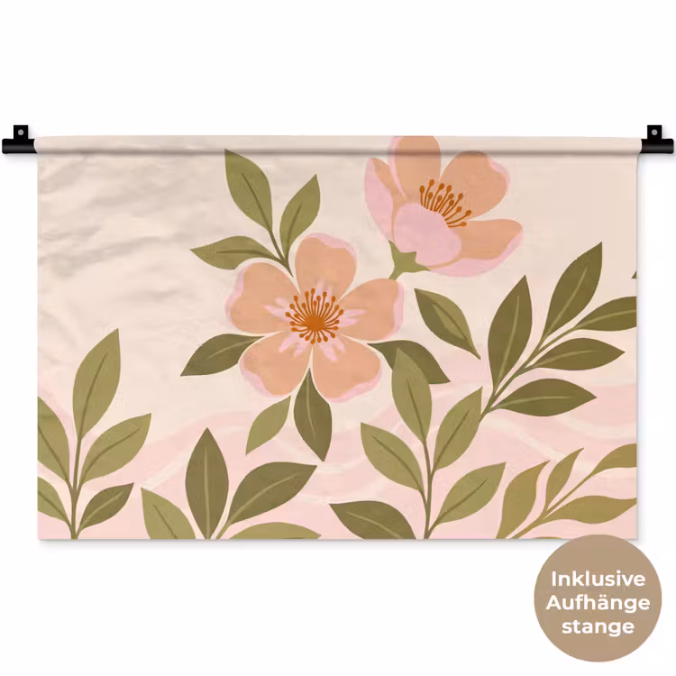 Grafisch - Bloemen - Roze Wandkleed katoen klein -t3d_DE