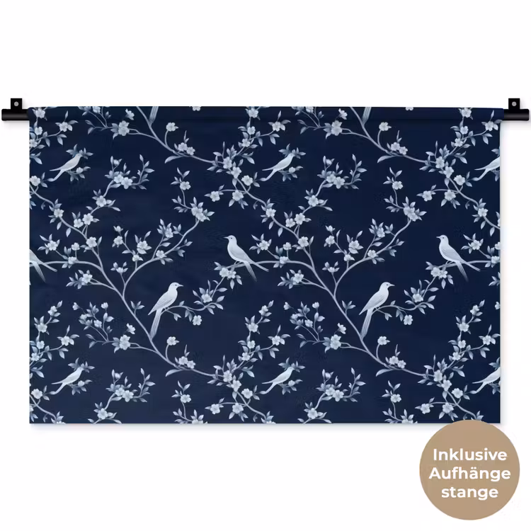 Grafisch - Bloesemtak - Blauw Wandkleed katoen klein 269 -t3d_DE
