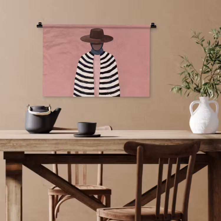 Grafisch - Vrouw - Roze Wandkleed katoen klein -sfeer6
