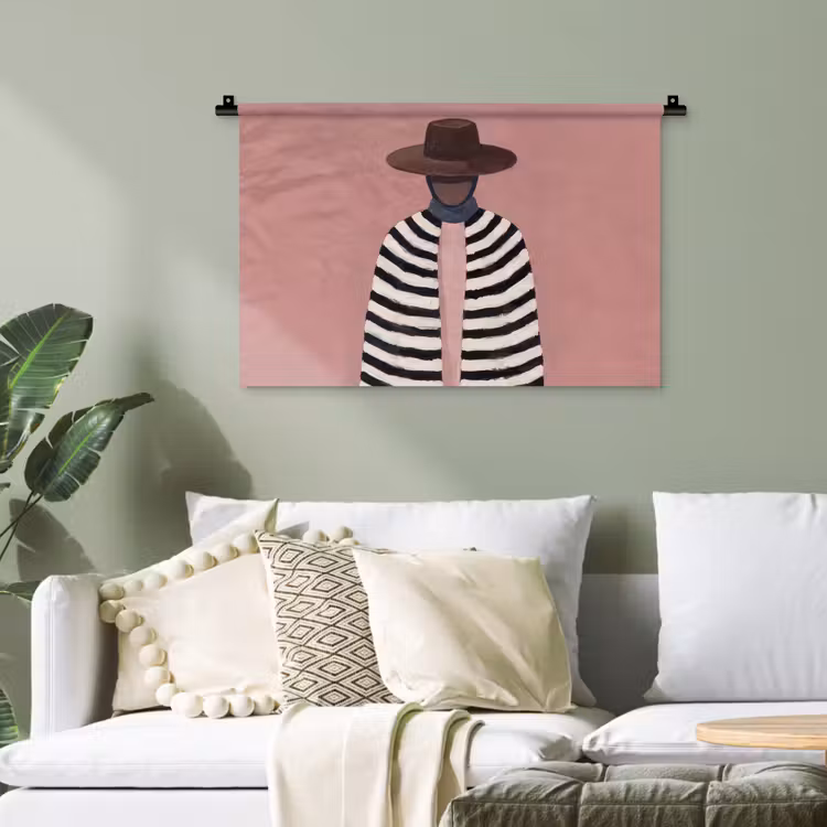 Grafisch - Vrouw - Roze Wandkleed katoen klein -sfeer7