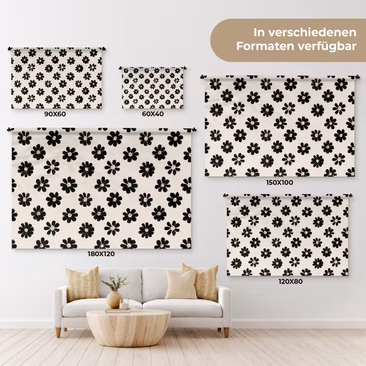 Grafisch - Madeliefjes - Zwart - Beige Wandkleed katoen klein 269 -tsfeer8_DE