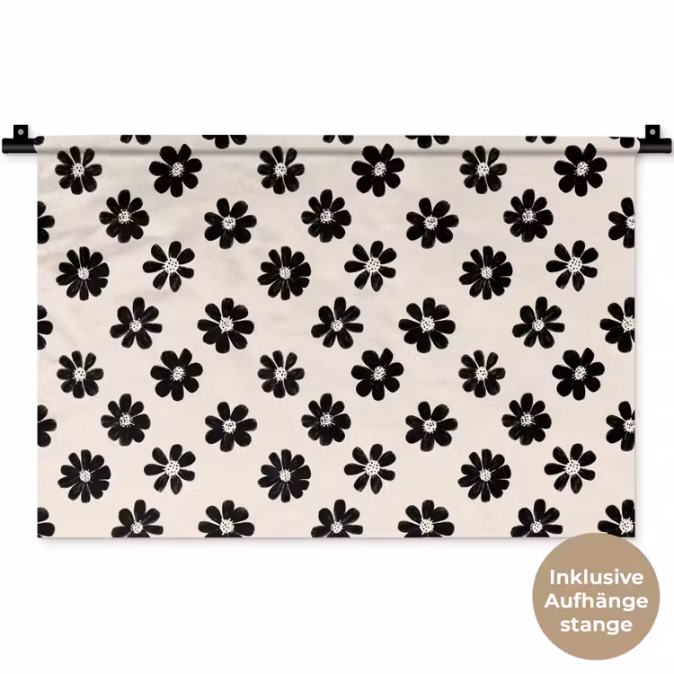 Grafisch - Madeliefjes - Zwart - Beige Wandkleed katoen klein 269 -t3d_DE
