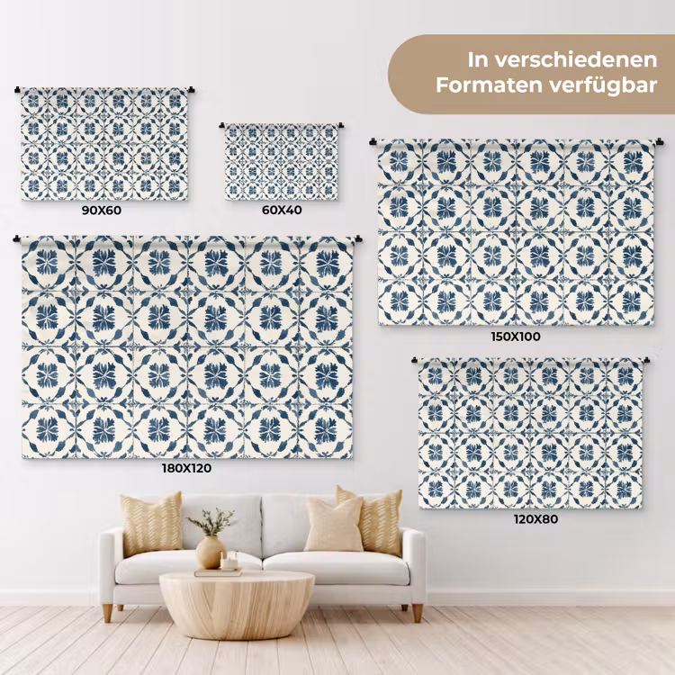 Grafisch - Tegel - Blauw Wandkleed katoen klein 269 -tsfeer8_DE