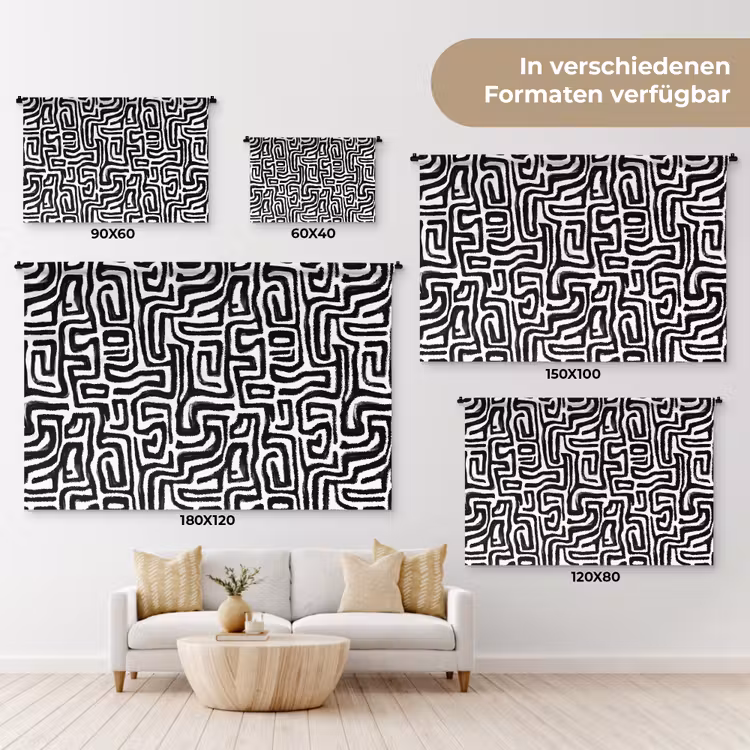 Grafisch - Lijnen - Zwart - Wit Wandkleed katoen klein 269 -tsfeer8_DE