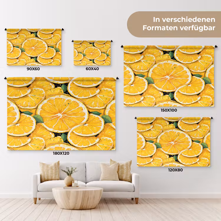 Grafisch - Citroenschijven - Blaadjes Wandkleed katoen klein 269 -tsfeer8_DE