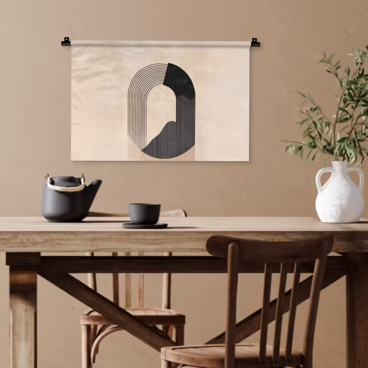 Grafisch gebogen motief - Beige Wandkleed katoen klein -sfeer6
