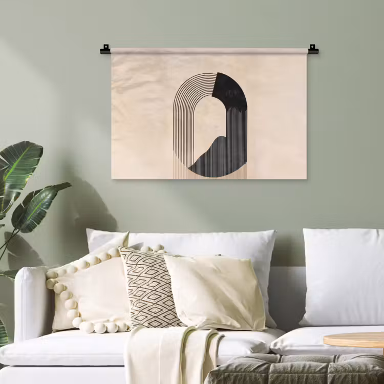 Grafisch gebogen motief - Beige Wandkleed katoen klein -sfeer7