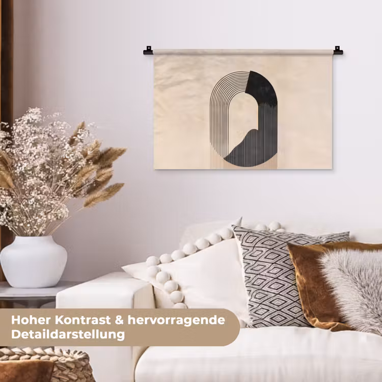 Grafisch gebogen motief - Beige Wandkleed katoen klein -tsfeer1_DE