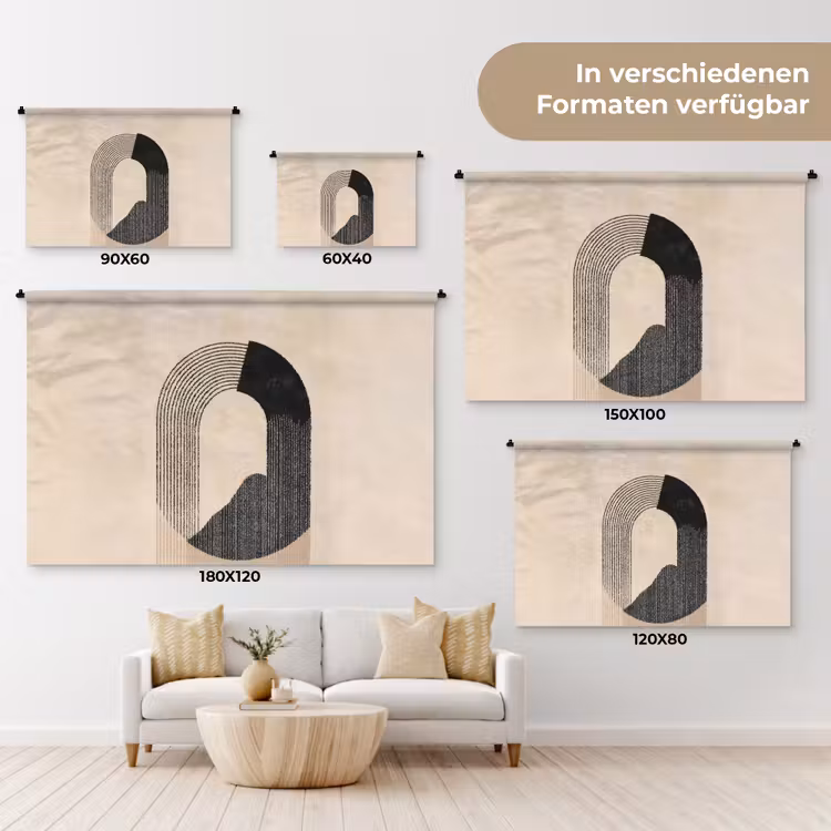Grafisch gebogen motief - Beige Wandkleed katoen klein -tsfeer8_DE