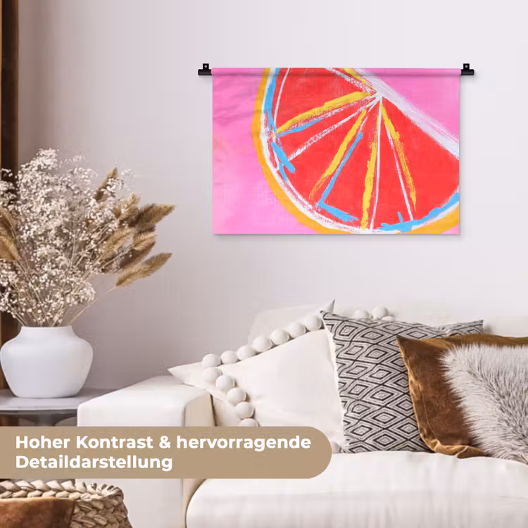 Grapefruit - Geschilderd - Roze - Strepen Wandkleed katoen klein -tsfeer1_DE
