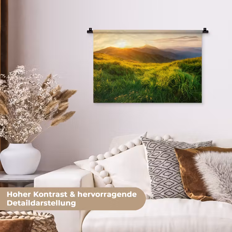 Gras - Heuvels - Zon - Natuur - Landschap Wandkleed katoen klein -tsfeer1_DE