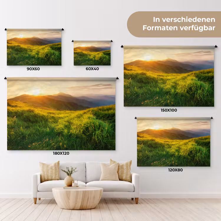 Gras - Heuvels - Zon - Natuur - Landschap Wandkleed katoen klein -tsfeer8_DE