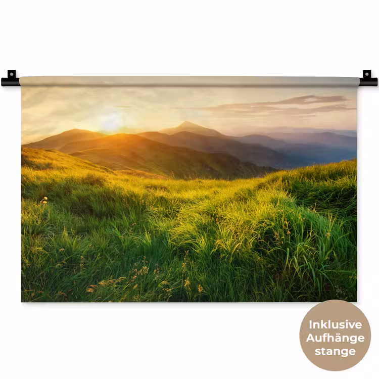 Gras - Heuvels - Zon - Natuur - Landschap Wandkleed katoen klein -t3d_DE