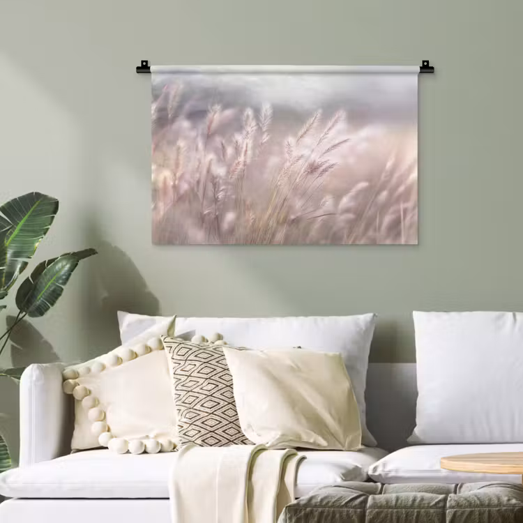 Graspluimen - Wind - Beige - Mistig Wandkleed katoen klein -sfeer7