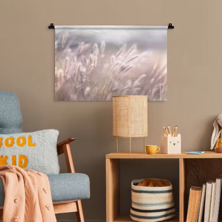 Graspluimen - Wind - Beige - Mistig Wandkleed katoen klein -wsfeer4_kind