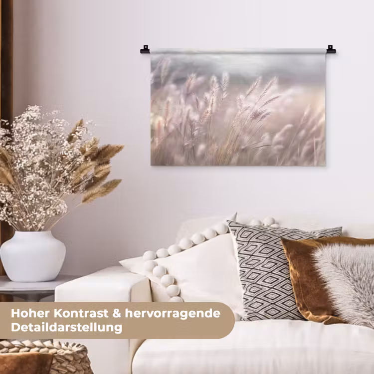 Graspluimen - Wind - Beige - Mistig Wandkleed katoen klein -tsfeer1_DE