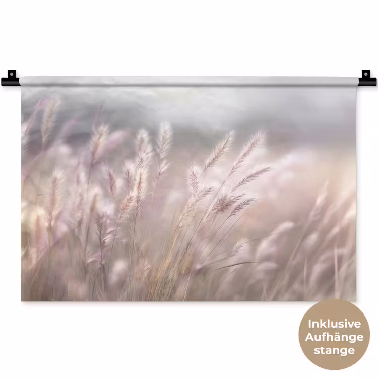 Graspluimen - Wind - Beige - Mistig Wandkleed katoen klein -t3d_DE
