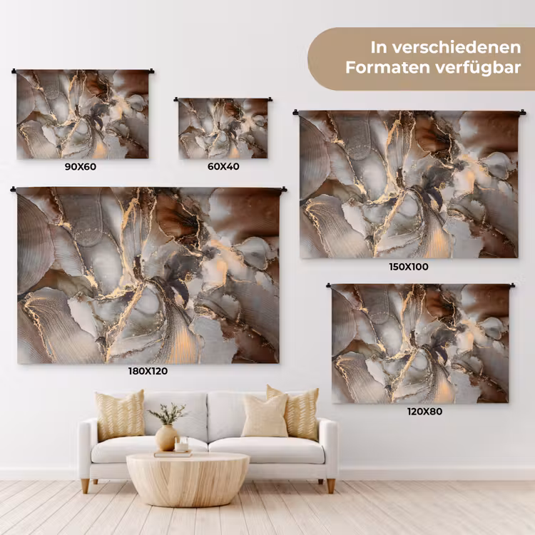 Grijs - Goud - Marmer - Marmerlook Wandkleed katoen klein -tsfeer8_DE