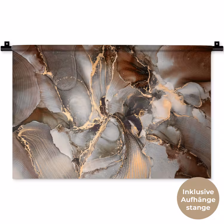 Grijs - Goud - Marmer - Marmerlook Wandkleed katoen klein -t3d_DE