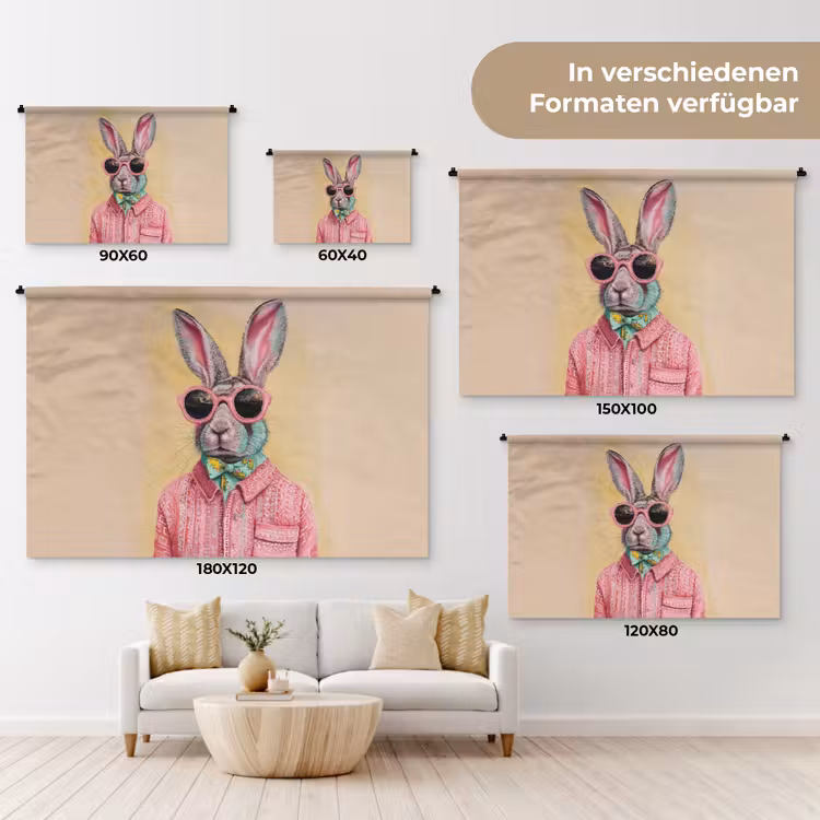 Grijs - Konijn - Blouse - Strik Wandkleed katoen klein -tsfeer8_DE