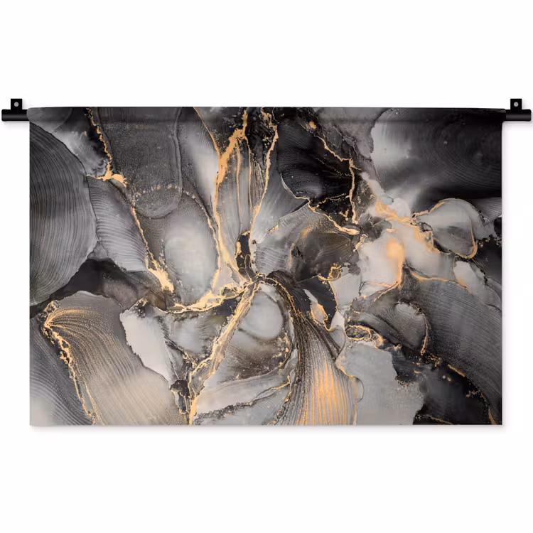 Grijs - Luxe - Goud - Marmer Wandkleed katoen klein -zz3d
