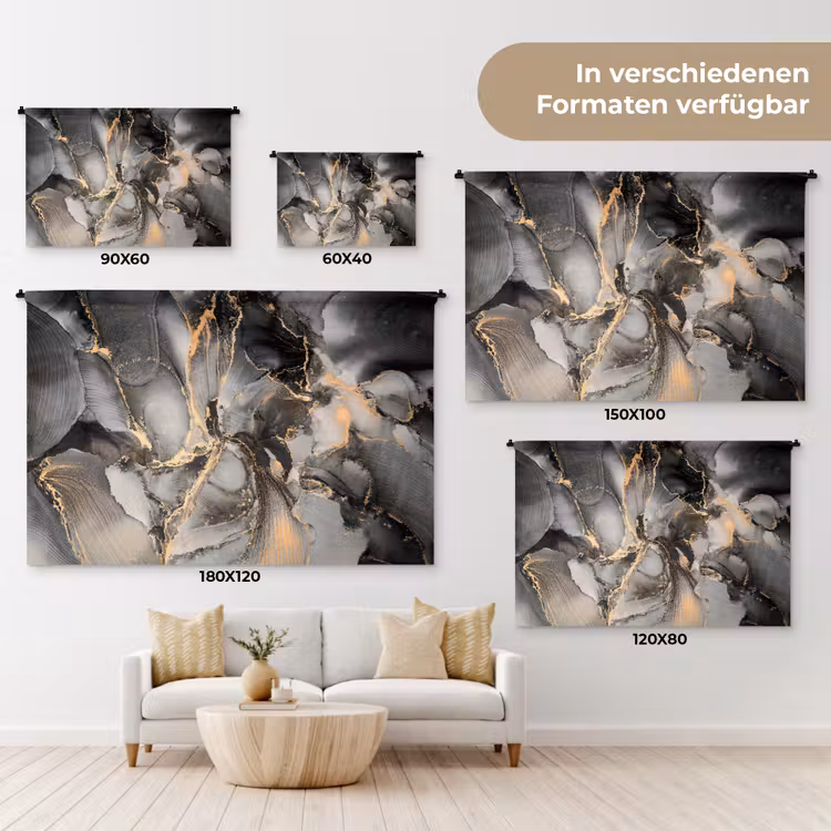 Grijs - Luxe - Goud - Marmer Wandkleed katoen klein -tsfeer8_DE