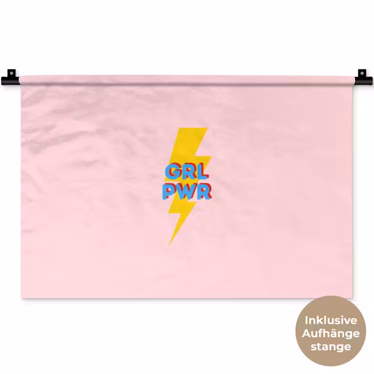 Grl pwr - Bliksem - Roze Wandkleed katoen klein -t3d_DE