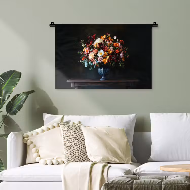 Groot - Bloemen - Vaas - Boeket Wandkleed katoen klein -sfeer7