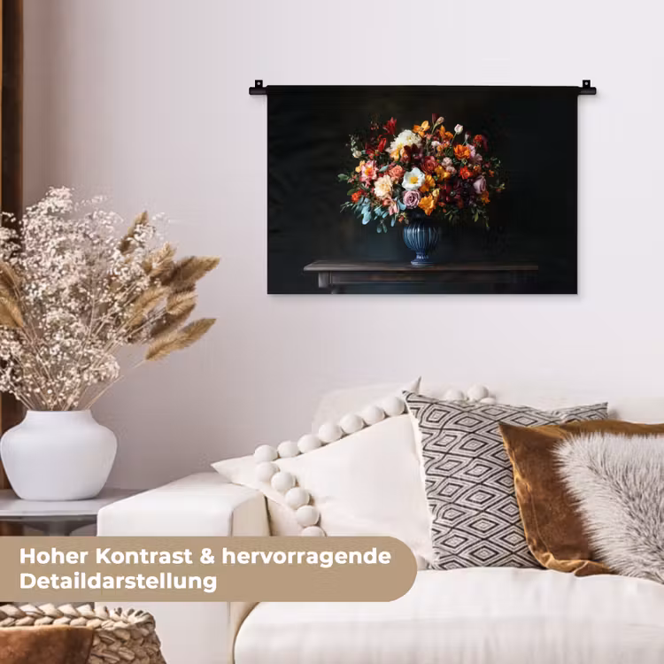 Groot - Bloemen - Vaas - Boeket Wandkleed katoen klein -tsfeer1_DE
