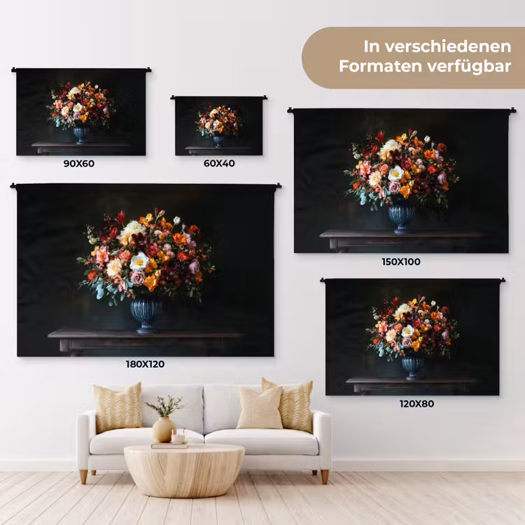 Groot - Bloemen - Vaas - Boeket Wandkleed katoen klein -tsfeer8_DE