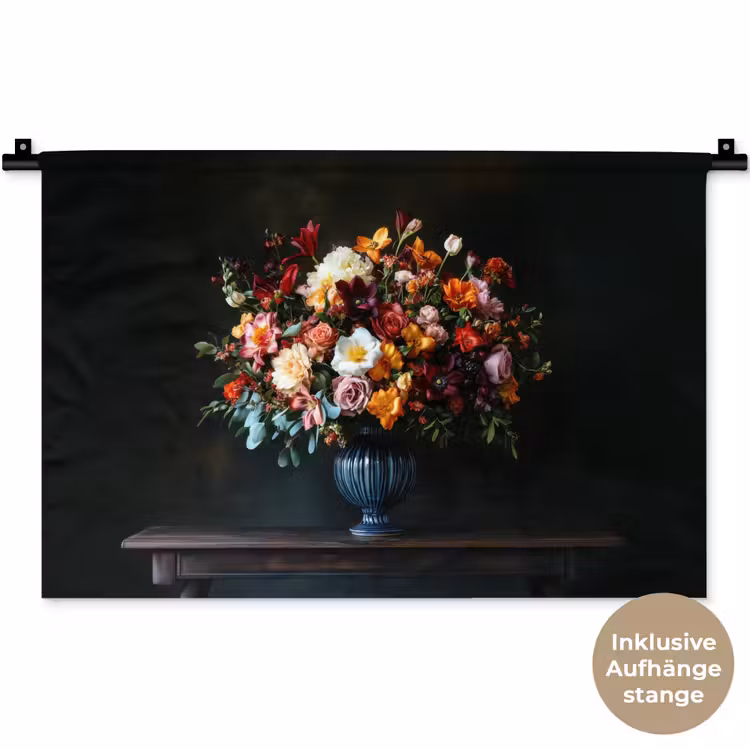 Groot - Bloemen - Vaas - Boeket Wandkleed katoen klein -t3d_DE